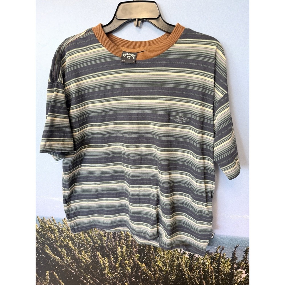 Vintage Men's Billabong T-Shirt Horizontal Striped Baxter Tee Size S Skater